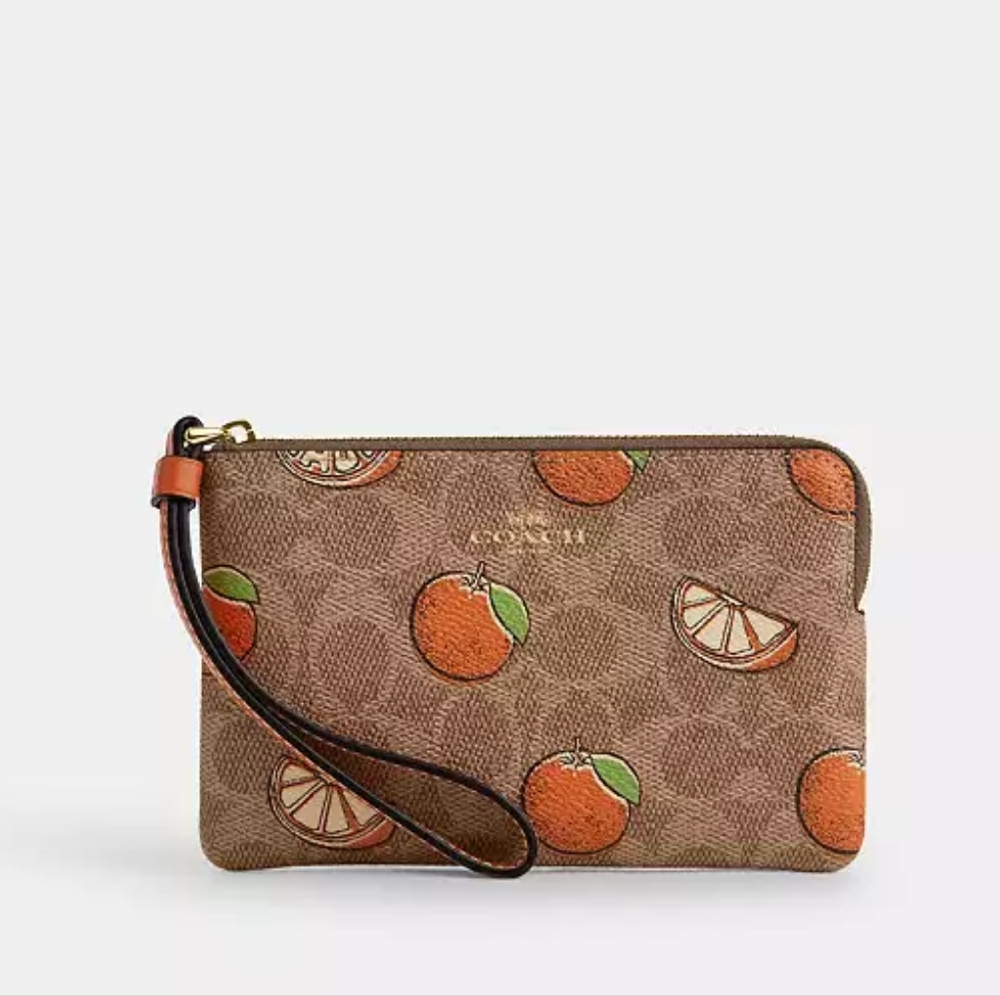Coach Brown and Orange Wristlet